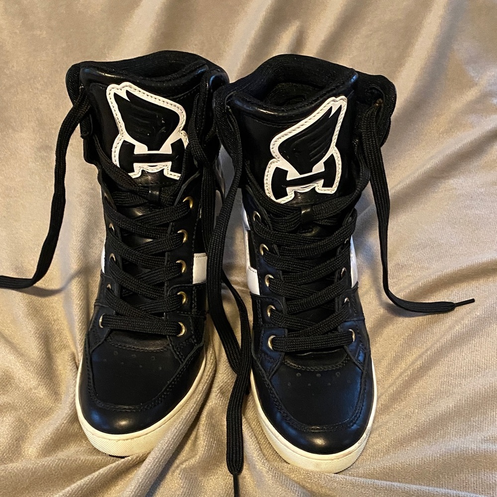 Hogan Black and White Wedge Sneakers